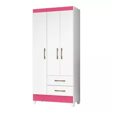 Guarda-roupa Moval Lima Cor Branco/rosa De Mdp Com 3 Portas De Dobradiças