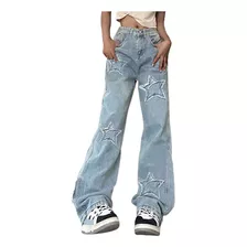 Jeans Rectos Con Estampado De Estrellas (sin Cinturón)