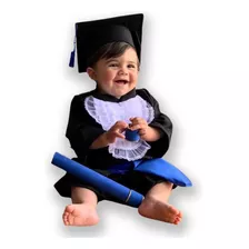 Beca De Formatura Para Bebê Completa - Preto Com Azul