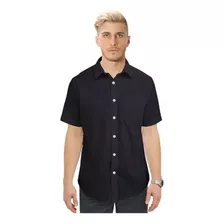Camisa Manga Corta Lisa Color Negro Para Hombre Con Bolsillo