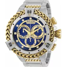 Relógio De Pulso Invicta Reserve 30543 Com Corpo Aço, Analógico, Para Masculino, Fundo Azul, Com Correia De Aço Inoxidável Cor Aço E Ouro, Agulhas Cor Ouro E Branco, Subdials De Cor Branco E Ouro, S