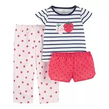 Conjunto Pijama Carters 3 Peças Infantil Menina Morango