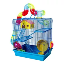 Gaiola 3 Andares Tubo Hamster Super Luxo Comedouro Casinha Cor Azul