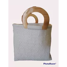 Bolsa Blanca Con Asas De Madera