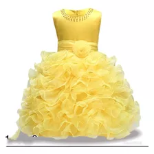 Vestido Princesa Bela Festa Aniversário Tam 5 Anos Amarelo 