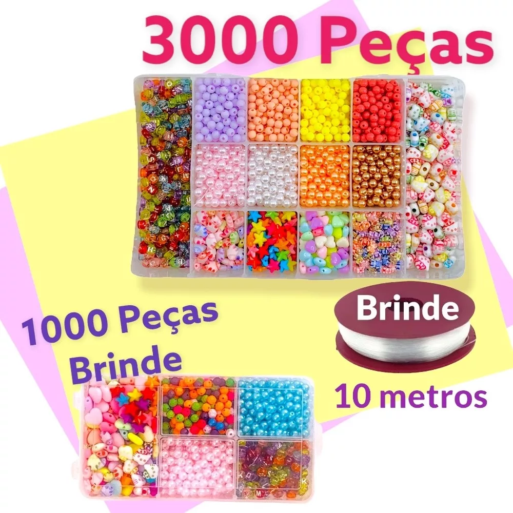 Kit Maleta Miçangas Completa- 3000 Peças + 1000 Brinde