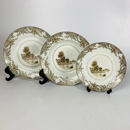 Jogo Jantar Porcelana Real Cenas Do Campo 37 Peças Vintage Branco 4