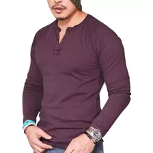 Playera Hombre Cuello Mao Casual Cómoda Manga Larga 3038 S