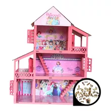 Casinha Casa Polly Princesa Casa Rosa + 34 Moveis Mdf Lindo