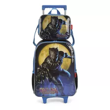 Kit Mochila Rodinha Lancheira Avengers Pantera Negra Luxcel