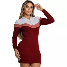 Vestido Feminino Midi Tubinho Manga Longa Capuz Inverno Frio