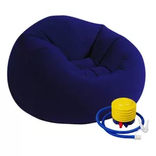 Puff Inflable Sillón Asiento Pvc Con Respaldo + Inflador Color Azul