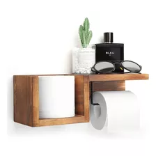 Soporte De Pared De Madera Para Papel Higinico Con Estante,