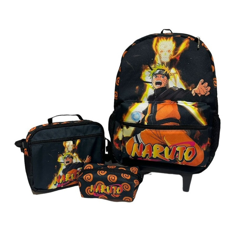 Kit Mochila Com Rodinhas + Lancheira – ISOPRENE – Naruto Akatsuki