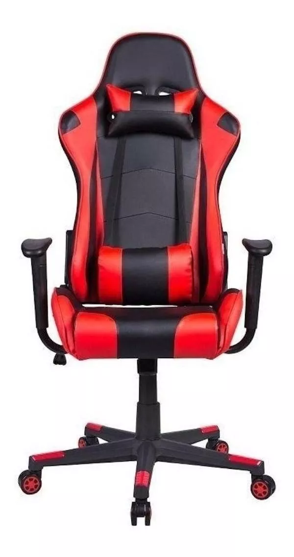 Cadeira De Escritório Pelegrin Pel-3012 Gamer Ergonômica  Preta E Vermelha Com Estofado De Couro Sintético