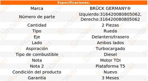 Kit 2 Mazas Rueda Del O Tras Eurovan L4 2.0l 05/20 Bruck Foto 2