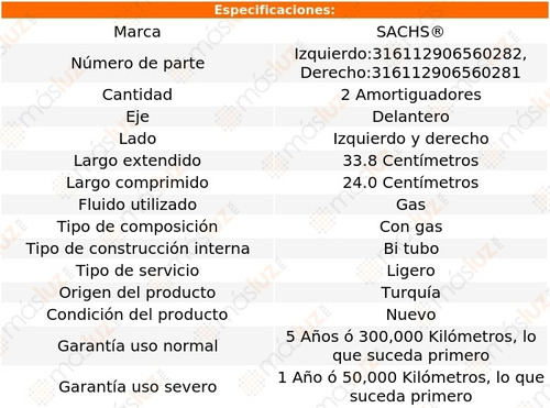 (2) Amortiguadores Gas Delanteros Bmw 130i 06/10 Sachs Foto 2