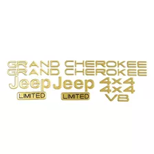 Kit Adesivo Jeep Grand Cherokee Limited V8 4x4 Emblema Ouro Ano 96/99 Chk02