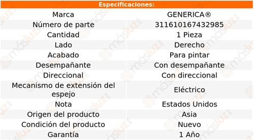 1- Espejo Derecho Elect P/pintar Prius C 2012/2019 Genrica Foto 2