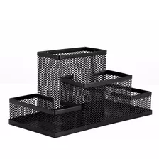 Kit 2 Organizador Mesa Porta Lápis Clips Aramado Preto 04pts