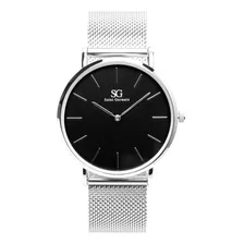 Relógio Minimalista Pulseira Prata Harlem Black Silver 40mm