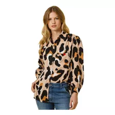 Camisa Mujer Calce Over Leopardo Vainilla Las Oreiro