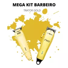  Kit Barbearia Mega Neo Gold + Mega Zero Gold Sem Fio