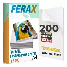 Adesivo Vinil Transparente 100 % Jato Tinta A4 - 200 Folhas Cor Branco