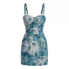 Vestido Corto Con Tirantes Azul Estampado Floral