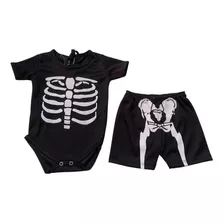 Fantasia Bebê Halloween Esqueleto Body E Shorts Envio Rápido