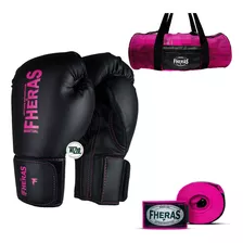 Kit Muay Thai Luva Bandagem Bolsa Pink Pro 12oz