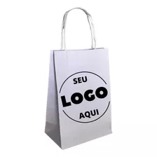 Sacolas Personalizadas Papel Branco Seu Logo 17x12x07cm 100u