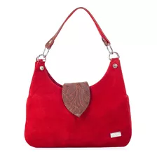 Bolso De Piel Y Gamuza Con Faja Piel Grabada Artesanal Bolsa Color Rojo Diseño De La Tela Irma Rojo Grabado