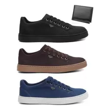 Combo 3 Tênis Masculinos Casual Macio Confortavel + Carteira