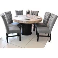 Comedor 6 Sillas Cubierta Circular Piedra Onix Iluminado Led