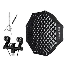 Kit Softbox Godox 120cm C/ Grid E Tripé + Sup/ Lâmpada Duplo