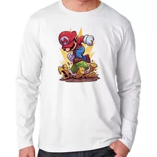 Camiseta Manga Longa Blusa Frio Super Mario Bros Luigi Tarta