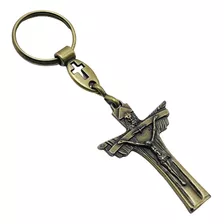 Chaveiro Crucifixo Santíssima Trindade Metal Ouro Velho