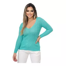 Blusa Feminina Manga Longa Trançada Tricot Varias Cores