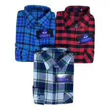  Kit 3 Camisas Masculina Country Xadrez Flanelada Ref: 1109