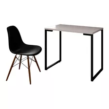 Mesa Escrivaninha Fit 90cm Branco E Cadeira Charles Preta - 