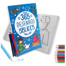 Livro Infantil 365 Historias Bíblicas Para Colorir + 6 Canetinha Hidrográfica Brinde - Lindos Desenhos E Ensinamentos Da Bíblia