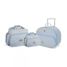 Kit Mala Bolsa Maternidade 3 Pç Griff Azul Marinho Coroa