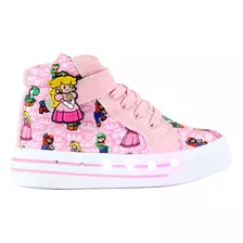 Tenis Princesa Peach Botas Niñas Mario Bros Luces Led Kuali