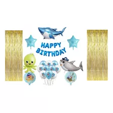 Kit De Globos Grandes De Tiburones Happy Birthday