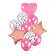 10 Balão Coração Estrela Metalizado Bexiga Látex Confete 