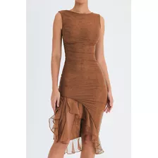 Vestido Midi Fruncida Elegante De Mozision Para Mujer