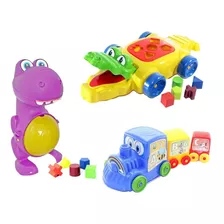 Brinquedos Educativos Infantil Dino+trenzinho+crocodilo