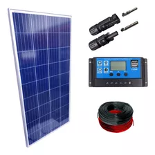 Kit Placa Solar 150w Controlador 20a Lcd Cabos