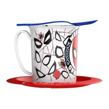 Set Taza Plato Y Cuchara Regalo Spiderman Licencia Oficial 